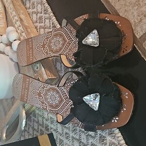 Kate Spade Black Denim Flower With Rhinestone Sandals